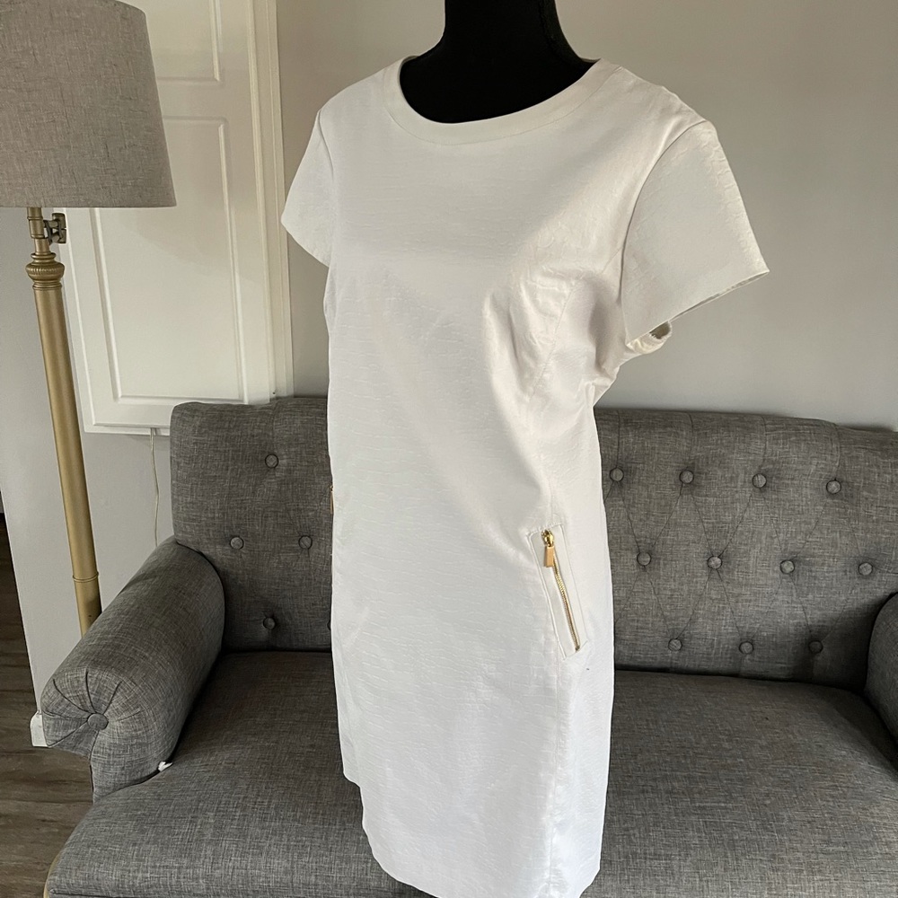 Jones NY White Embossed Dress